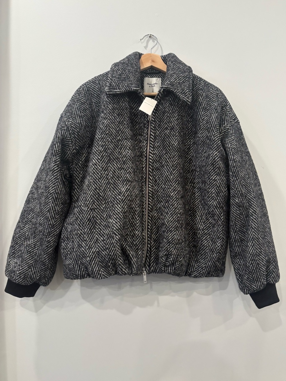 NWT Abercrombie & Fitch Herringbone Bubble Hem Wool Blend Jacket L $170
